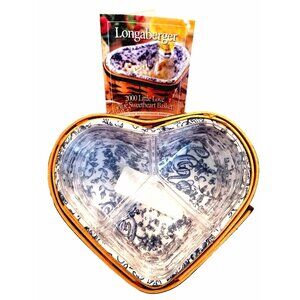 Longaberger Little Love Blue Sweetheart Basket Combo w Pottery Heart Dish Liners